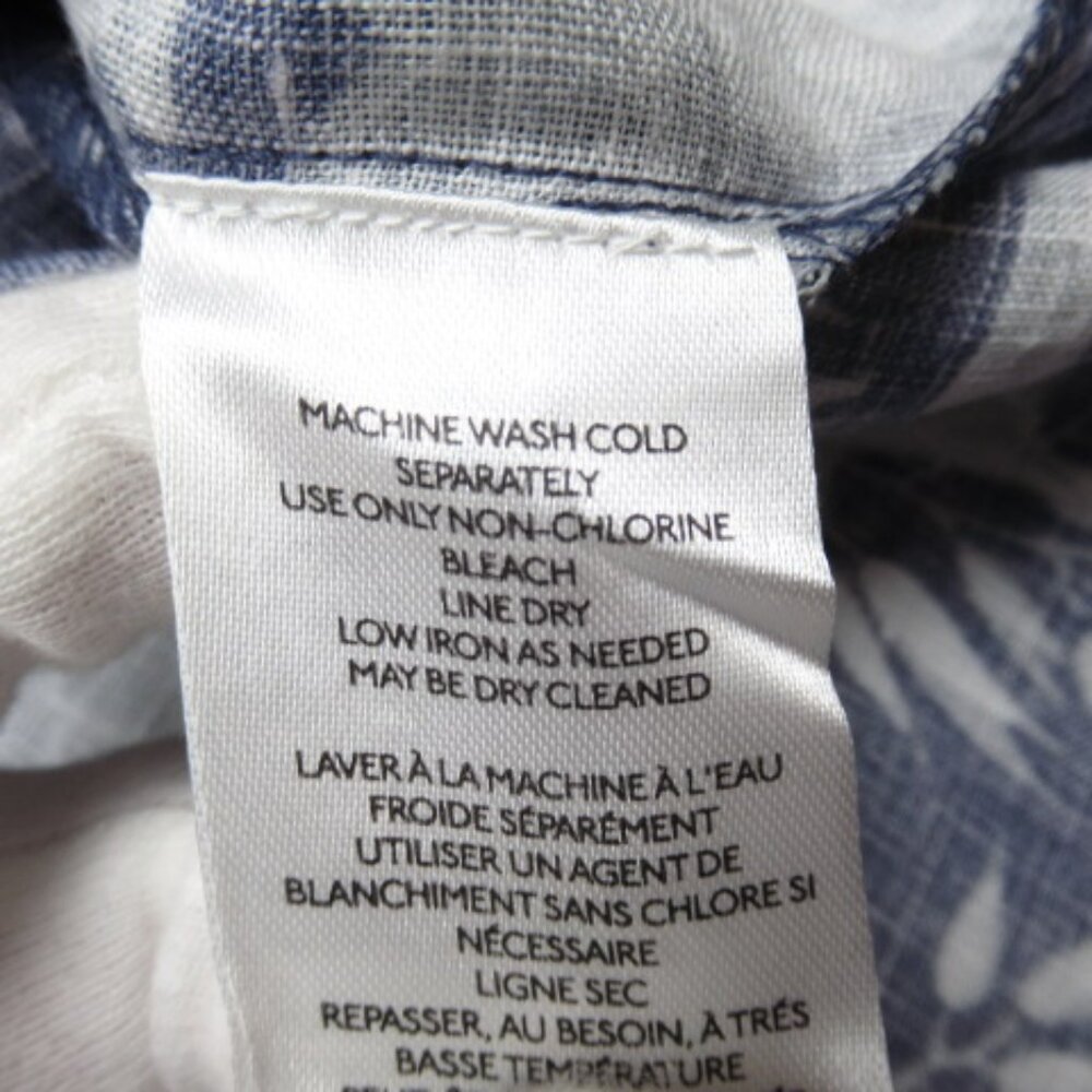 Anthropologie Pilcro Short-Sleeve Smocked Linen Buttondown Blouse Blue M - Picture 9 of 12